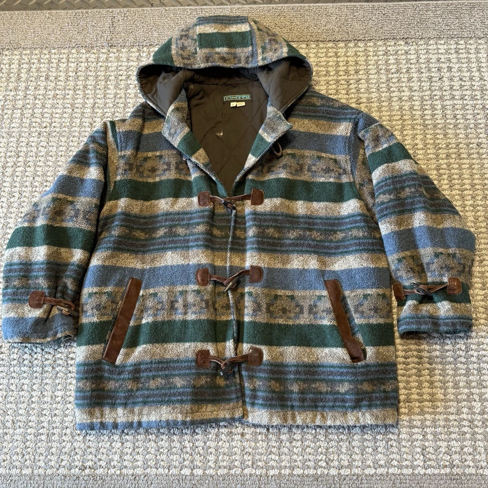 Abrigo de Lona Vintage Nuevo Crew Hecho en EE. UU. Lana Toggle Para Hombre’s L Con Capucha Azteca Rayas Foto 2 de 4