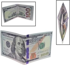 $100 Money Wallet. One Hundred Dollar Bill Printed Bi-Fold, Large (7.5") Funny B