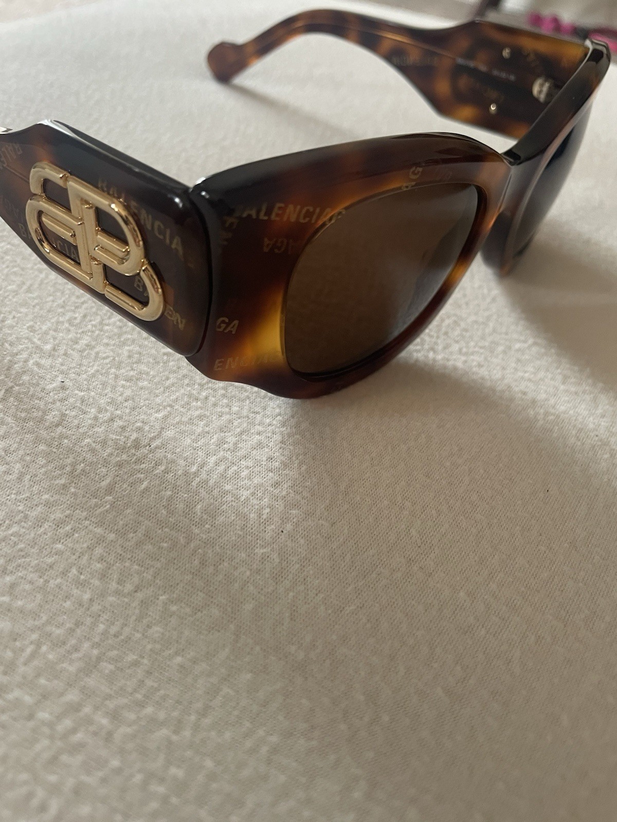 Balenciaga Women's Designer Logo Tortoise Shell Square Sunglasses Brown Tinted