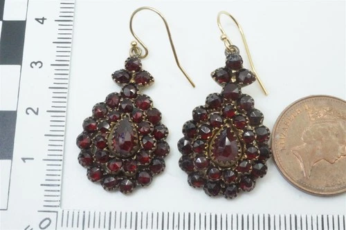 ANTIQUE BOHEMIAN GARNET DROP EARRINGS c1880