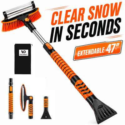 3-in-1 Snow Brush Ice Scraper Extendable 47'' Car Snow Removal Tool Soft Bristles