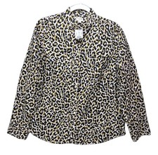New J Crew Animal Print Shirt Top Womens L Leopard Button Mobwife Brown Black