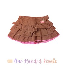    OshKosh B'gosh Brown Skirt Pink Lace Trim Flower Detail 18M