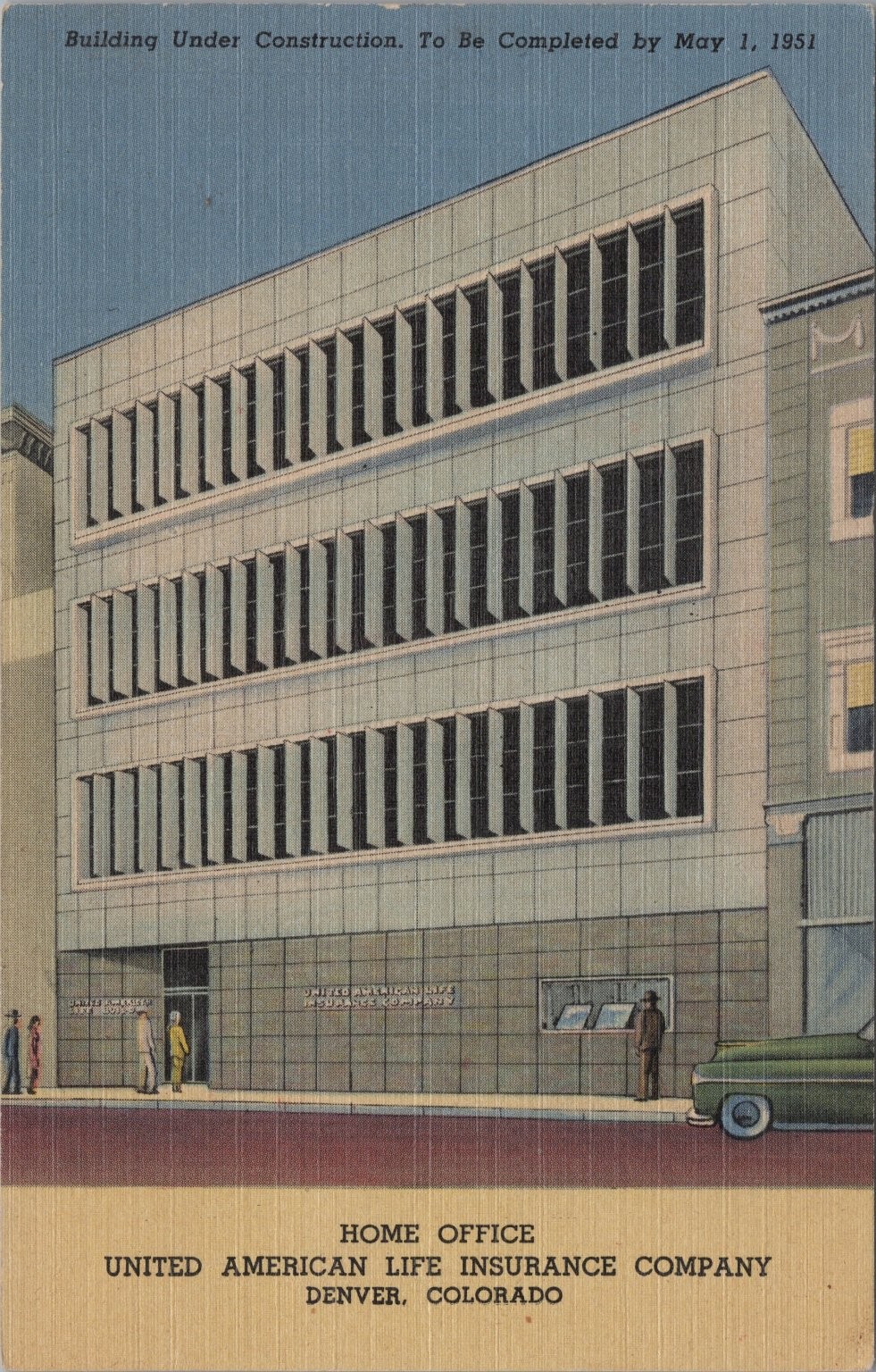 1951 Linen Postcard United American Life Insurance Building Denver Co