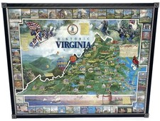 Jigsaw Puzzle State of Virginia Historic Landmarks Framed With Glass 31.5 x 25.5