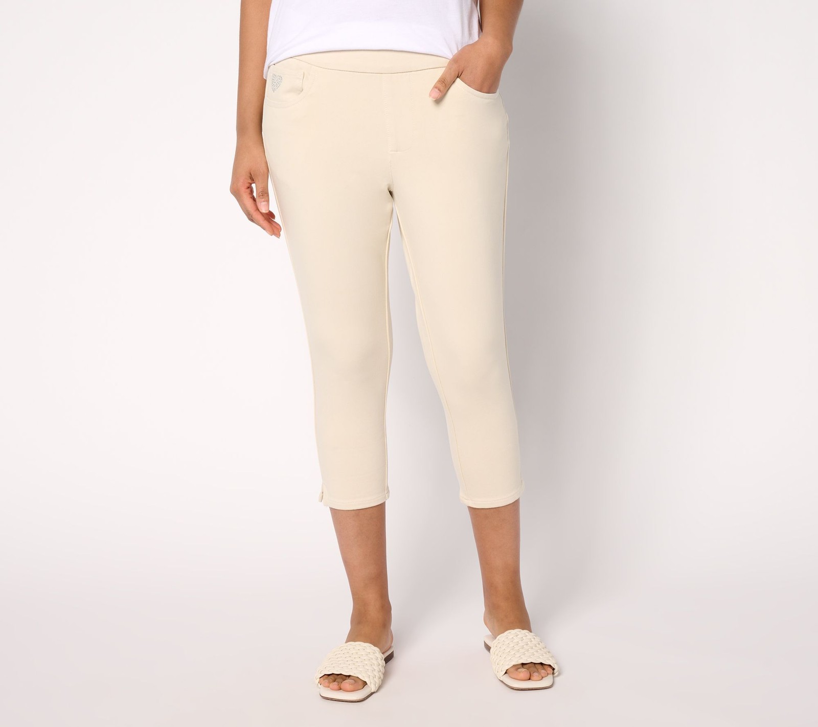 Quacker Factory Women's Plus Sz Pants 3X DreamJeannes Short Flat Brown A681264