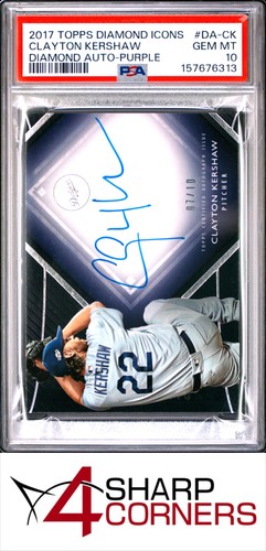 2017 TOPPS DIAMOND ICONS DIAMOND AUTO PURPLE CLAYTON KERSHAW #/10 POP 1 PSA 10