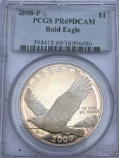 2008-P Bald Eagle Proof Commemorative Dollar PR69 DCAM PCGS Blue Label