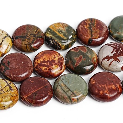 Natural Multicolor Picasso Jasper Stone Flat Round Beads AAA 8MM 10MM 12MM 14MM