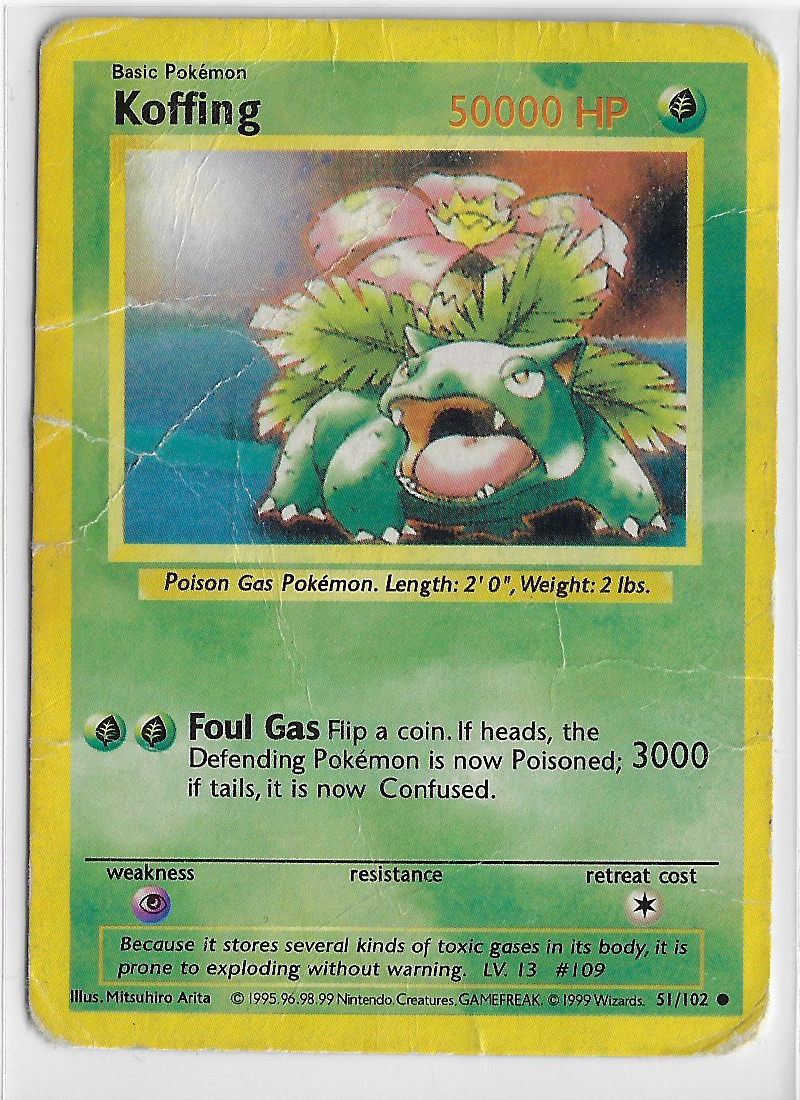 POKEMON *FAKE* WOTC Base Set HP Shadowless Basic #51/102 KOFFING (VENUSAUR) card