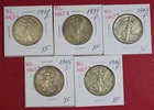 LOT OF FIVE WALKING LIBERTY HALF DOLLARS  *XF CONDITION* 1938P/39P/43P/45S/46P