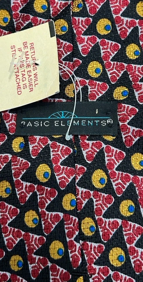 Nueva corbata roja vintage elementos básicos ojos con patrón de triángulos seda Foto 3 de 4