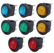 8pcs 12V Round Rocker Switch Blue Green Yellow Red LED Lighted On/Off 3 Pin 20 A
