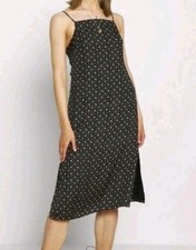 American Eagle: Black Floral Print Slip Midi Dress Y2K 90's Keyhole Back Size L