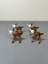 Lot Of 4 Celluloid Plastic Fawn Deer Mini Figurine Christmas Blue Eye Kitsch