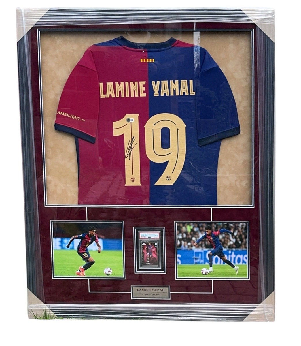LAMINE YAMAL Framed Signed Barcelona Auto Jersey PSA 10