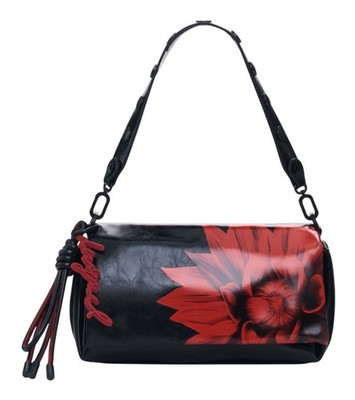 Desigual Naron Flowerina Flap Bag M Schultertasche Tasche Black schwarz rot Neu
