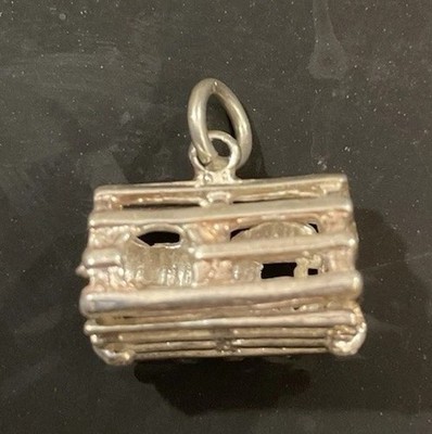 Vintage Sterlingsilber Hummer im Falle Käfig 3D Armband Charm oder Anhänger K11