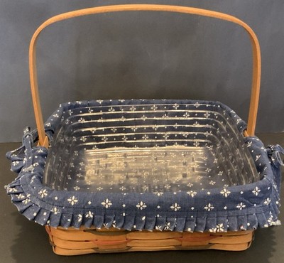 Longaberger  12'' x 12'' Pie/ Cake Basket w/Protector/Classic Blue Liner 1994