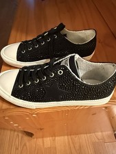 Vintage Havana women 8.5 Black/White Studded Lace-Up Low-Top Sneakers rhinestone