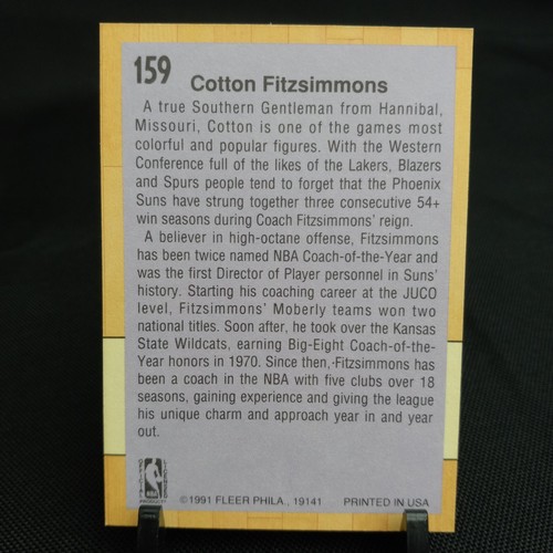 Tarjeta de baloncesto Fleer Phoenix Suns 1991-92 #159 Cotton Fitzsimmons Coach (1B24) - Imagen 2 de 3