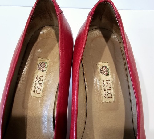 Gucci Red Aligator Design kitten Heel Pumps Women's Shoes Size 36.5 - Picture 13 of 18