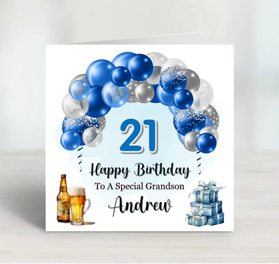 FORGETMEKNOT CARDS Mens 21st Birthday Card Personalised Son Grandson Nephew Brother Friend Brother
