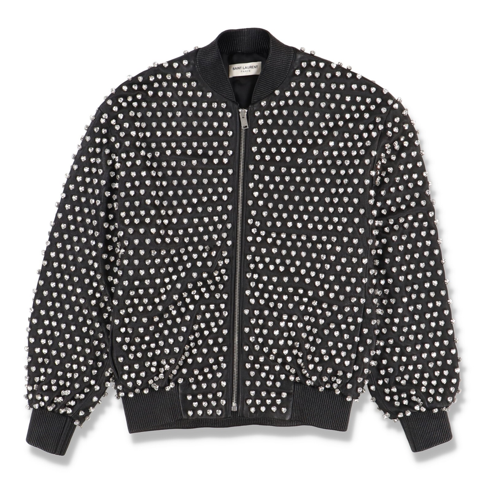 Giacca Bomber Saint Laurent Paris 1 di 1 Nero Cuore Borchie Pelle Taglia S