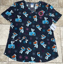 NWT Womens Black Disney Frozen Christmas Scrub Top Shirt Size Small