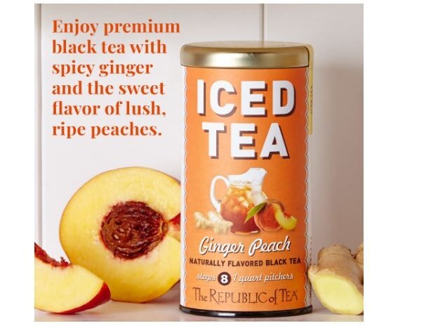 The Republic of Tea &ndash; Ginger Peach Black Iced Tea Bags, 8 Large Quart-Sized Iced