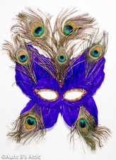Mardi Gras Mask Purple Butterfly Shape Feathered Eye Mask W/ Peacock Feathers