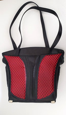 Roche Leather Grecian Urn Tote Red Quilt With Black Ripple Leather Retail $369
