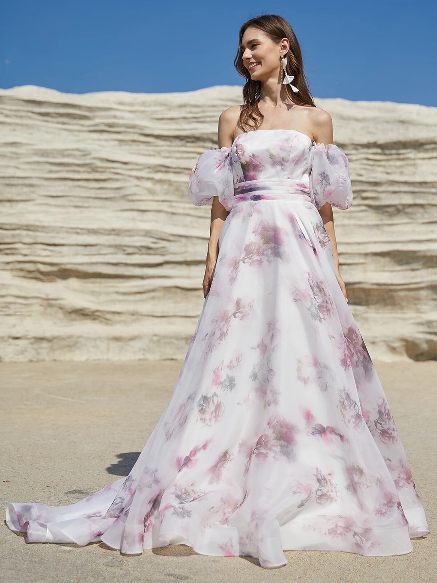 Elegant Pink Floral Wedding Dress 2024 for Women Lace up Back with