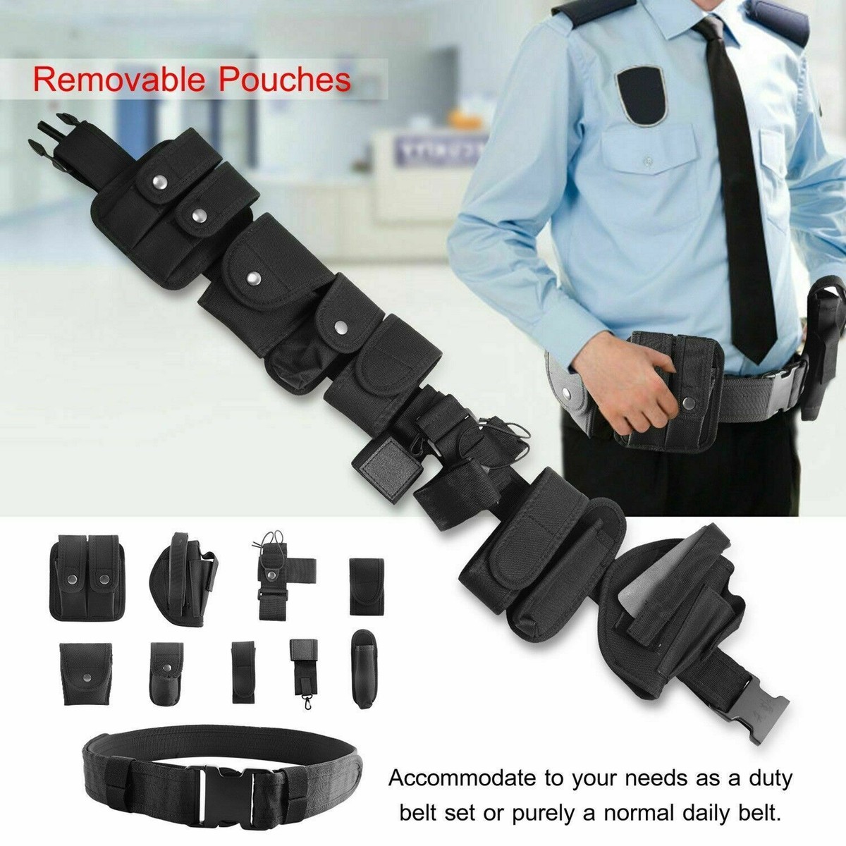 Buy Tactical Police Security Guard Equipment Duty Utility Kit Belt With Pouches System Holster Outdoor Training Black Police & Security Belts Online - View #12