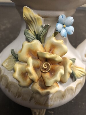 Vintage Capodimonte Porcelain Floral Pitcher Vase 1888 Etched in