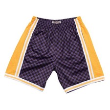 Mens Mitchell  Ness NBA Checked Swingman Shorts LA Lakers Purple