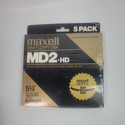 Maxell MD2-HD 5 1/4'' Mini Floppy Disk - 5Pk - High Density Factory Sealed - READ
