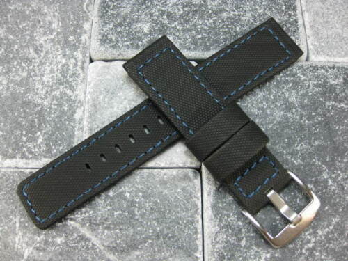 24mm PVC Composite Caoutchouc Bande Noir Plongeur Montre Bracelet kevlar Pour - Photo 1/4