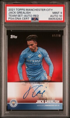 Jack Grealish Auto RED /10 Topps Manchester city team set 2021/22
