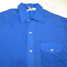 VINTAGE GROOVY 1970s SKYR 100 NYLON SINGLE STITCH BUTTON UP SHIRT Mens S Blue
