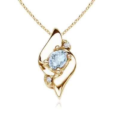 ANGARA 0,16ct natürlicher Aquamarin ovale Form Anhänger mit Diamant in 14K Gold (A)