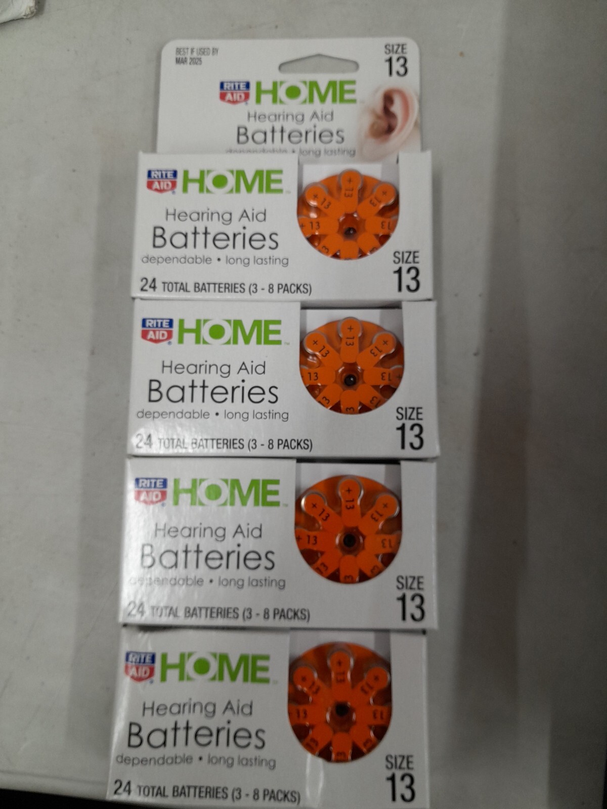 96 RITE AID Home Hearing Aid Batteries Size 13 (4) Packs of 24 March