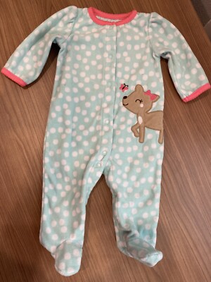 Child Of Mine Carter s BaBy Girl 3-6M Polka Dot Teal White Fleece Sleep One PC!!
