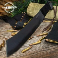 Gil Hibben Rambo IV Heavy Hunting Survival Tactical Machete Knife Leather Sheath