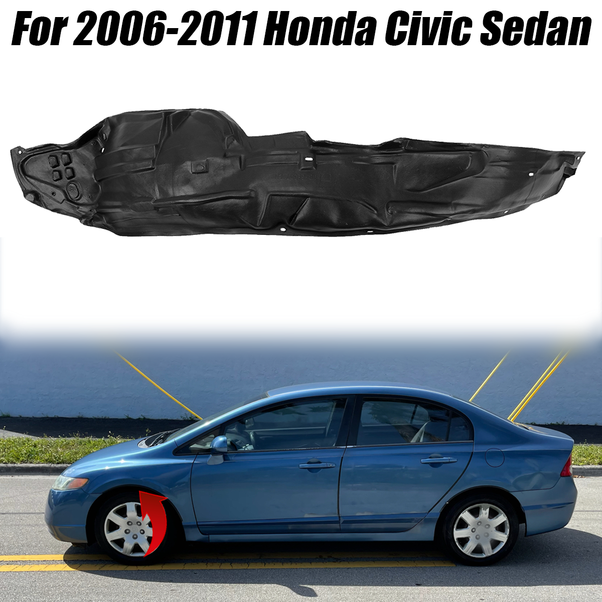 Front Left Driver Side Fender Liner For 2006-2011 Honda Civic Sport Sedan