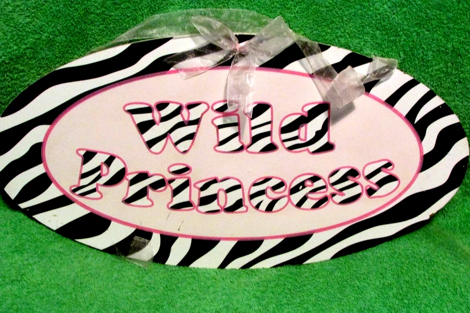 'WILD PRINCESS' wall hanging 9 x 18"- pink & black w/zebra lines (pantry) - image 3 of 3