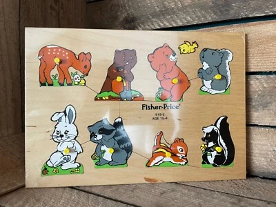 Puzzle en bois, animaux, Fisher Price jouet vintage années 70, neuf - Photo 1/4