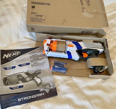 Nerf Hasbro Strongarm White Blue Strips Blaster Bullets NEW
