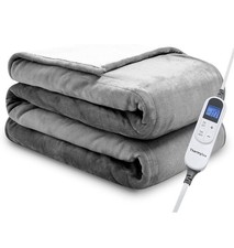 Grey Electric Throw Blanket, Flannel  Sherpa Heated Throw 10 Heat Levels 50x60