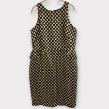 NWT Ann Taylor Peplum Dot Jacquard Dress Women's 12 Black Gold Metallic Evening